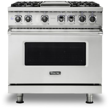 Viking VDR53644GPWBB - 36"W./24"D. Dual Fuel Self-Clean Sealed Burner Range-4 Burners/Griddle-Pure White w/Brushed Brass