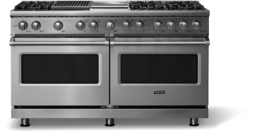 Viking VDR56046GQSBBB - 60"W./24"D. Dual Fuel Self-Clean Sealed Burner Range-6 Burners/Griddle&Grill-Slate Blue w/Brushed Brass