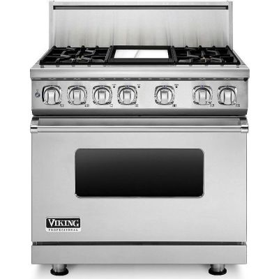 Viking VDR73624GCSLP - 36"W./24"D. Dual Fuel Sealed Burner Range-4 Burners/Griddle-Cast Black-LP