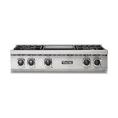 Viking VRT53644GSSBB - 36"W./24"D. Gas Sealed Burner Rangetop-4 Burners/Griddle-Stainless w/Brushed Brass