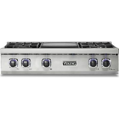 Viking VRT7364GSSLP - 36"W./24"D. Gas Sealed Burner Rangetop-4 Burners/Griddle-Stainless-LP