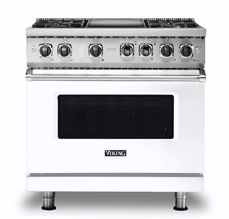 36″W./24″D. Dual Fuel Self-Clean Sealed Burner Range-4 Burners/Griddle-White